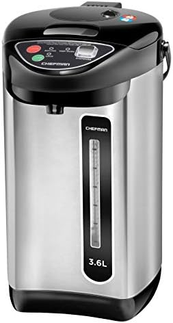 Chefman Electric Hot Water Pot Urn w/Auto & Manual Dispense Buttons, Safety Lock, Instant Heating for Coffee & Tea, Auto-Shutoff & Boil Dry Protection, Insulated Stainless Steel, 3.6L/3.8 Qt/20+ Cups