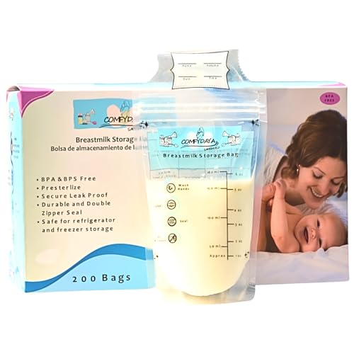 Breastmilk Storage Bags (200 Count). Ready to Use, Pre-sterilize, BPA & BPS-Free, Leak-Proof, Double-Zipper, Self-Standing, Super-Strong, Food Grade-Breast Milk Bags