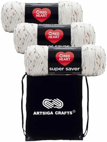 Red Heart Super Saver Aran Fleck E300-4313 (3-Skeins - Same Dye Lot) Worsted Medium #4 Acrylic Yarn for Crocheting and Knitting with Project Bag