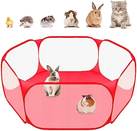 Small Animals C&C Cage Tent, Breathable & Transparent Pet Playpen Pop Open Outdoor/Indoor Exercise Fence, Portable Yard Fence for Guinea Pig, Rabbits, Hamster, Chinchillas and Hedgehogs