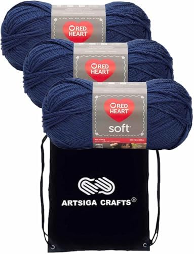 Red Heart Soft Royal Blue E728-9851 (3-Skeins - Same Dye Lot) Worsted Medium #4 Acrylic Yarn for Crocheting and Knitting with Knitting Project Bag