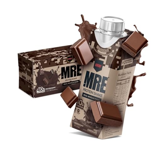 REDCON1 MRE Ready to Drink Protein Shakes, Milk Chocolate - Lactose + Whey Free RTD 40grams Protein Made with Real Whole Food Protein Blends - Keto-Friendly and Easy to Digest Nutritional Shake (12 Pack)