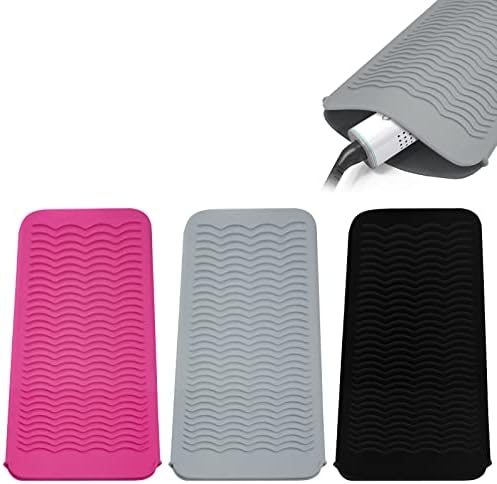 3PCS Silicone Heat Resistant Mat Pouch for Hair Straightener, Curling Iron, Flat Iron and Hot Hair Tools (Black+Grey+Pink)