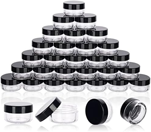 5 Gram Sample Containers with Lids, 200 Count 5ML Sample Jars, Empty Cosmetic Containers with Lids, Small Makeup Travel Containers for Glitter, Lotion, Cream, Beads, with Labels, Mini Spatulas