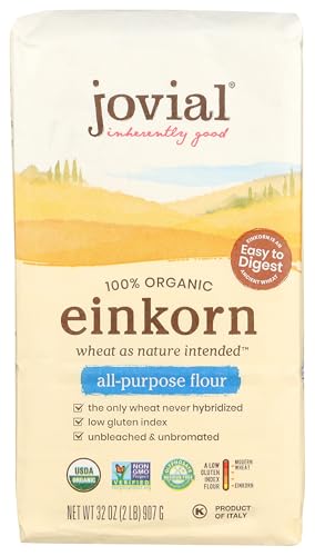 Jovial Organic Einkorn Unbleached All Purpose Flour - Bread Baking Flour for Sourdough, High Protein, Non-GMO, Organic Pizza & Pasta Flour, European Italian Flour, Glyphosate Free - 32 Oz