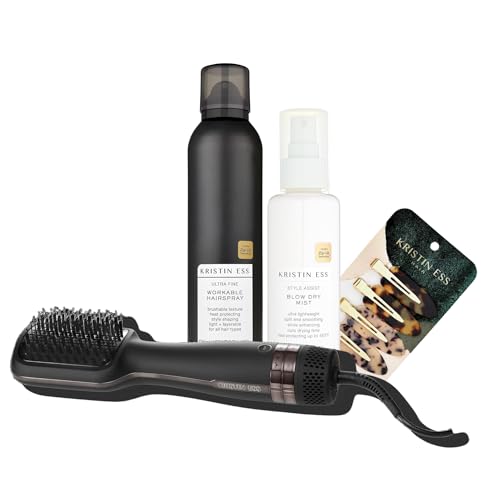 Kristin Ess The Blowout Set - Blow Dryer Brush, Blow Dry Spray, Hairspray & Hair Clips (Variety Pack)