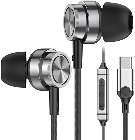 USB C Headphone for Samsung S24 FE S23 S22 A55 A54 A53 Wired Earbuds Magnetic in-Ear Type C Earphone with Microphone Volume Control Bass Stereo Noise Canceling for iPhone 16 15 Pro Max Pixel 8 7 6 6a