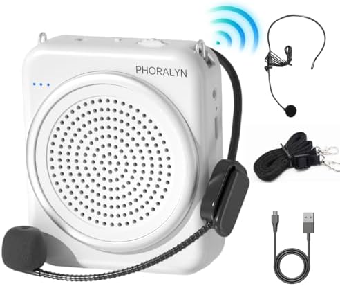 Voice Amplifier for Teachers with 2 Microphones, Portable Voice Amplifier with Headset Microphone, Personal Mini Voice Amplifier for Tour Guides Classroom Speaking Meetings Yoga (White)