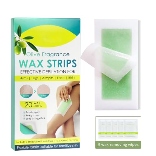 Wax Strips - Facial Hair Removal for Women, Wax Strips for Hair Removal, Wax Strips for Face,Hair Remover, Wax Kit for Hypoallergenic All Skin Types, Face, Legs, Armpits, Bikini, Green, 98% Natural