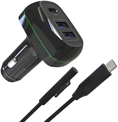Surface Pro Car Charger Surface Laptop Car Charger, USB C Car Charger Compatible with Surface Pro 7/6/5/4/3, Surface Laptop Go2/1, Surface Book/Go 3/2/1, Dual USB Port for iPad, Phone, Switch