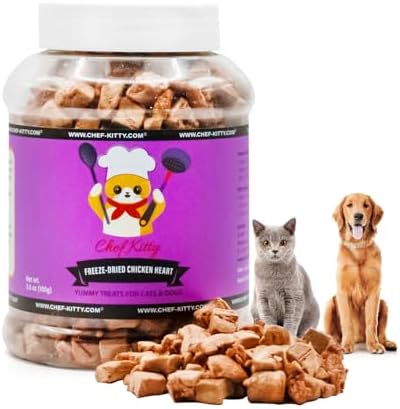 Freeze Dried Chicken Heart Cat & Dog Treats - Made from 100% Human Grade Chicken -Only 1 Ingredient- Healthy, Tasty, Dry Food for Cats, Dogs - Inspected & Tested in USA- Chicken Heart 3.5oz