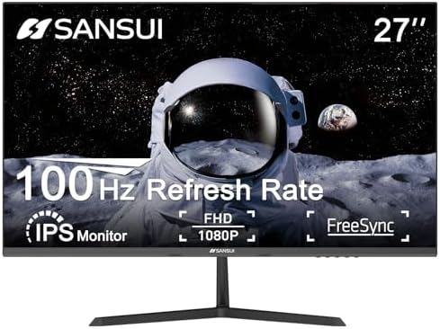 SANSUI 27 Inch Computer Monitor Full HD 1920 x 1080P 100Hz Free SYNC with HDMI, VGA Interface 100 x 100 mm VESA Mountable