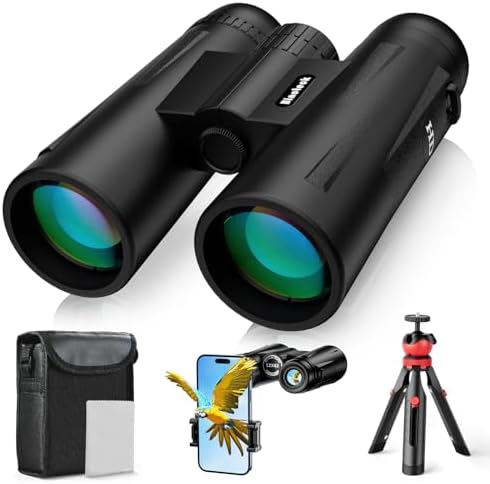12x42 Binoculars for Adults High Powered - Compact BAK4 Binoculars with Tripod Phone Adapter Strap Clear Low Light for Bird Watching Hunting Cruise Ship Travel Concert