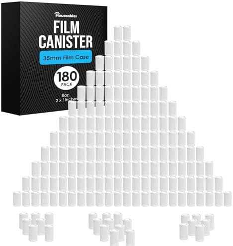 Film Canisters With Caps, Film Canisters, 180 PK, 35MM Film Case, Film Container, Film Roll Container, Film Containers With Lids, For Rockets, Empty Camera Reel Containers, White Plastic, 8oz, 2"Hx1"W
