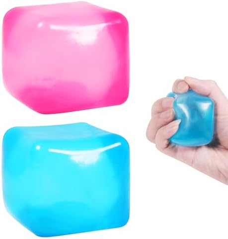 2pack Stress Cube Squishy Stress Balls for Adults Kids Sensory Fidget Toy for Your Best Mellow and Chill -Ice Cubes-Square Shape with Filling in Random Color (2pcs Cube )