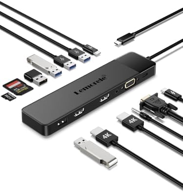 Lemorele 13 in 1 USB C Docking Station Triple Monitor w/Dual HDMI 4K, VGA, 5 USB 3.0/2.0, USB C 3.0, 100W PD, SD/TF, 3.5mm Audio, USB C Dock Multiport Adapter for Lenovo, Surface, Dell, HP Laptops