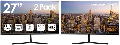 Packard Bell airFrame 27" FHD Monitor, 1920x1080, Ultrawide, VESA Mount, Tilt Adjust, HDMI/VGA, Slim Bezel, for Home, Office, and Light Gaming - 2 Pack