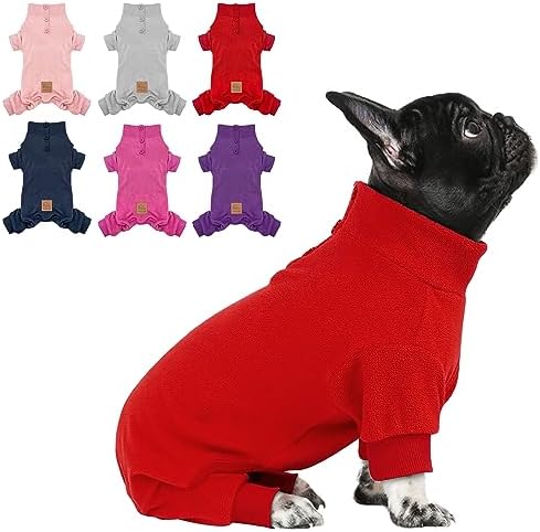 cyeollo Dog Pajamas Turtleneck Thermal Dog Pjs Fleece Stretch Jumpsuits Warm Dog Clothes Doggie Outfits for Small Dogs Color Red