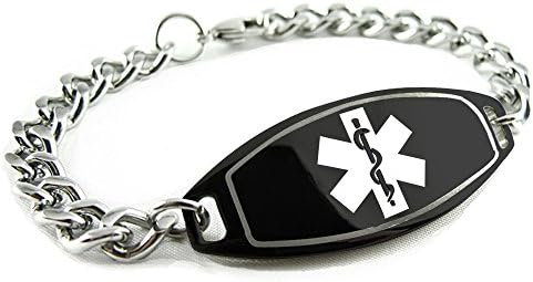 Medical Alert Bracelet Stainless Steel With Free Custom Engraving and ID Card, Curb Chain