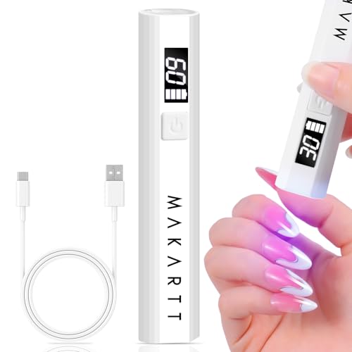 Makartt UV Light for Gel Nails: Handheld Mini UV LED Nail Lamp Portable Lumière Nail Dryer for Curing Gel Polish Nail Glue Rechargeable USB Nail Light with LCD 2 Timer for Fast Drying Home Salon Use