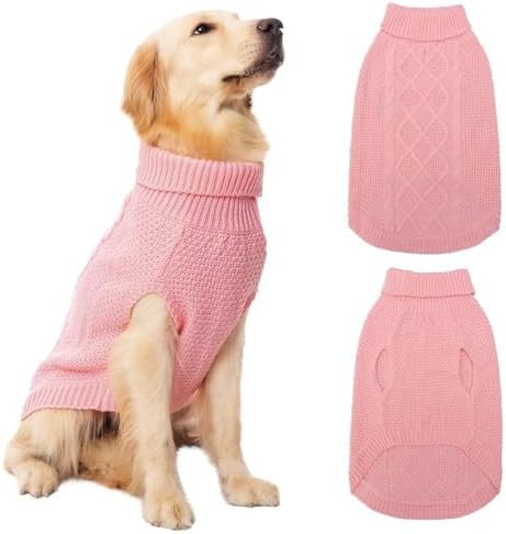 Mihachi Turtleneck Dog Sweater - Winter Coat Apparel Classic Cable Knit Clothes with Leash Hole for Cold Weather, Ideal Gift for Pet in New Year