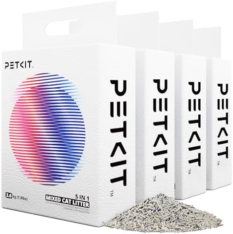 PETKIT Mixed Cat Litter Fast Clumping,Flushable,Ultra Absorbent, 100% Natural Ingredients Litter,Water Dissolvable,Really Dust-Free,Low Tracking Bentonite Tofu Litter ( 7.9 lb×4 Bags)