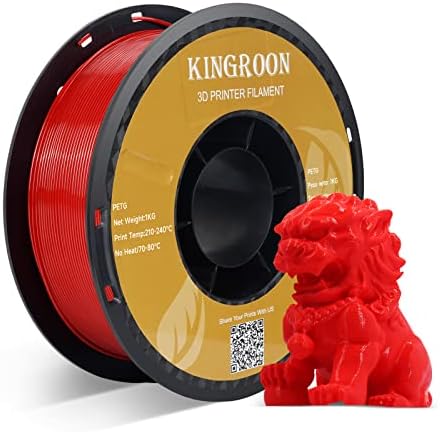 Kingroon PETG 3D Printer Filament, Dimensional Accuracy +/- 0.03 mm, 1 kg Spool(2.2lbs), 1.75 mm, Red