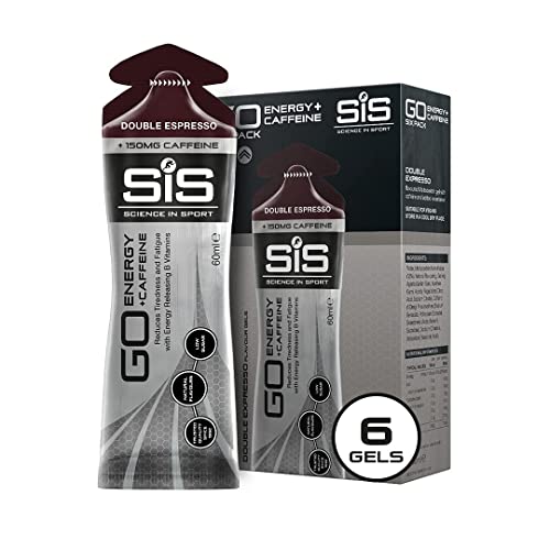 Science in Sport Energy Gel Pack, SIS Energy Gel + Caffeine, 22g Fast Acting Carbs, Performance & Endurance Gels, Double Espresso Flavor - 2 Oz. (6 Pack)