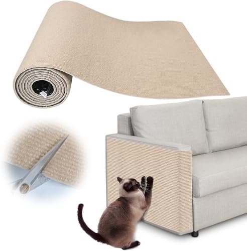 Cat Scratch Deterrent for Furniture - 100" x 15.8" Trimmable Self-Adhesive Cats Claws Scratch Pads, DIY Cat Climbing Couch Protector for Scratch Post Cat Tree Replacement Indoor (Khaki)