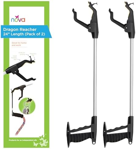 Nova Joy Reacher - Grabber Pickup Tool for Seniors - Lightweight Gripper with Magnetic Tip, Hook, and Rotating Claw - Daily Living Aid for Elderly and Users with Limited Mobility - 24" - Two Pack