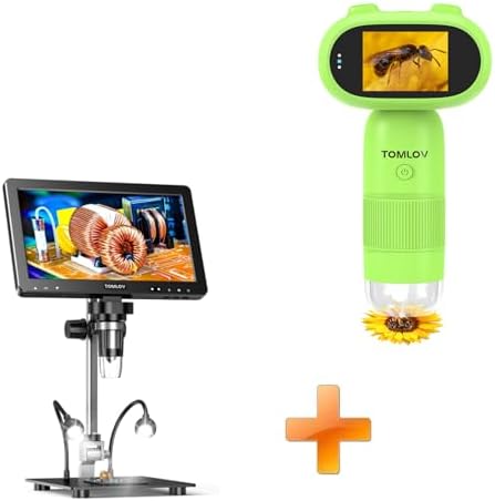TOMLOV P30 Microscope for Kids, Portable 1000X Slides Digital Microscope with 2" Screen, HD 16MP Camera & 1080P Video+DM9 Max