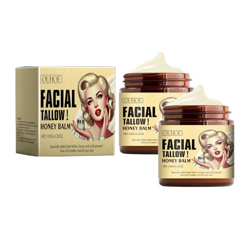 Whipped Beef Tallow and Honey Balm,Beef Tallow for Skin,Tallow Face Moisturizer,Tallow and Honey Balm,Grass Fed Grass Finished Face Cream (120G/2pcs)