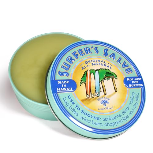 Island Soap & Candle Works Surfer's Salve - All Natural Skin Soothing Balm - Moisturizing Anti-Chafing Ointment for Insect Bites, Sunburn, Windburn, Chapped Lips, Rashes & New Tattoos - 4 Ounce