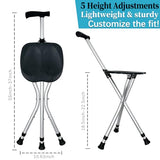 Honmido Portable Adjustable Folding Walking Cane with Seat Allows Durability While Walking and Convenience for Sitting, Alloy Crutch Chair, Anti-Slip Lightweight Walking Stick for Seniors (Black)