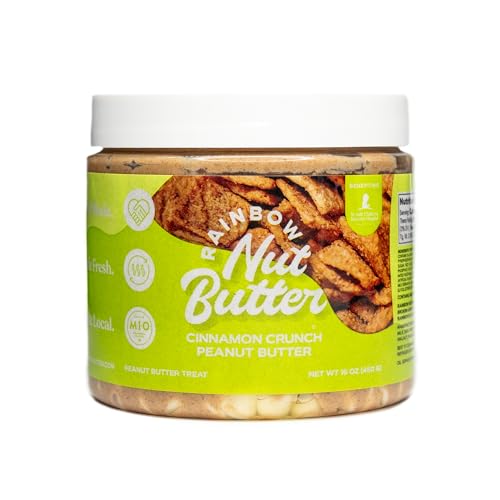 Rainbow Nut Butter, Cinnamon Crunch Peanut Butter, Spread, Treat, Snack, Dessert, White Chocolate Chips, Chips, Cinnamon Cereal, High Protein Flavored Nut Butter, (16 oz Jar)