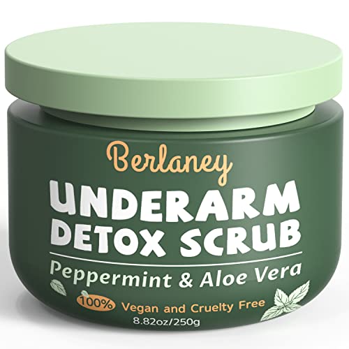 Detox Scrub 8.8 oz with Peppermint, Aloe Vera and Walnut Shell Powder, Underarm Scrub Helps on Removing Odor, Deep Cleanse & Exfoliating, for Legs, Knee, Feet, Hands Whole Body, Armpit