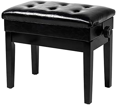 Bonnlo Adjustable Black Piano Bench with Storage Faux Leather Wooden Piano Stool with Padded Cushion