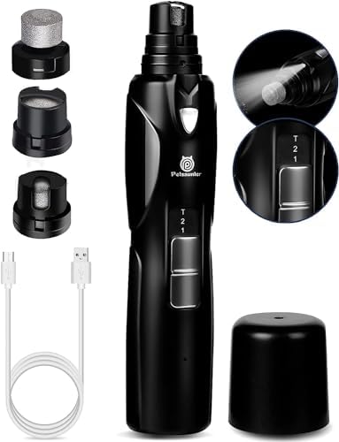 Dog Nail Grinder, 2-Speed and LED Light, Powerful Touch-Switch, Quiet and Low-Vibration Dog Nail Trimmers, and 3 Ports for Large Dogs, Medium, Small Dogs Cats Pets with Hard or Thick Nail