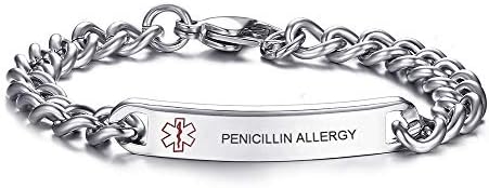 VNOX Medical Alert ID Bracelet - Mens Womens Stainless Steel ID Tag Medical Alert Emergency Bracelet,7.2/8/8.4 Inches