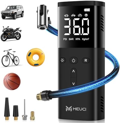 Tire Inflator Portable Air Compressor, 10000mAh Cordless Air Pump for Car Tires, 150PSI Electric Bike Tire Pump with Pressure Gauge, LED Light for Motorcycle, Bicycle, Ball, Car Accessories
