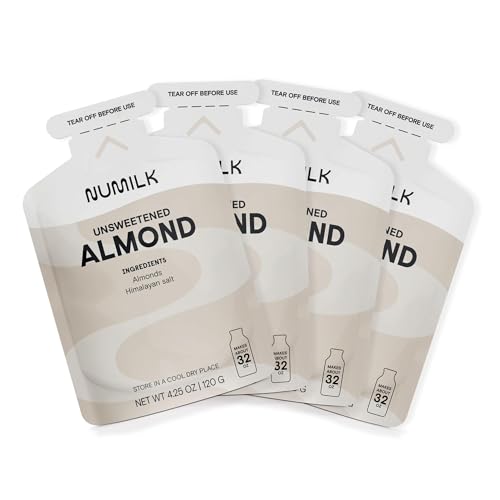 Numilk Pouches 4-Pack - Unsweetened Almond - Creamy Plant-Based Milk in Seconds - Easy-to-Use with the Numilk Nut Milk Maker Machine - Dairy Free Milk Beverage - One Pouch Makes 32oz
