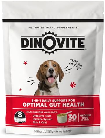 Dinovite Probiotic Supplement for Dogs - Omega 3 for Dogs - Hot Spot Relief - Skin & Coat Supplement for Dogs - 30 Day Supply (30 Day Supply, Medium Dogs (18-45 lbs))