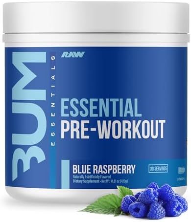 RAW Nutrition - Essential Pre - Chris Bumstead Pre Workout Formula, Sports Nutrition Pre-Workout Powders | Men & Womens Drink, Energy Powder for Working Out (Blue Raspberry)