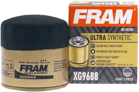 FRAM Ultra Synthetic Automotive Replacement Oil Filter, Designed for Synthetic Oil Changes Lasting up to 20k Miles, XG9688 with SureGrip (Pack of 1)