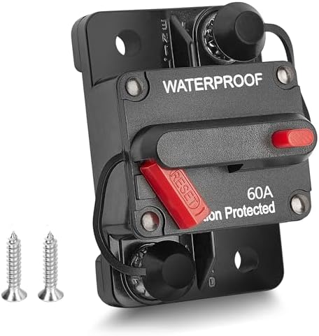 RED WOLF 60Amp Circuit Breaker for Boat Trolling Motor Marine ATV Trailer Vehicles Stereo Audio Electronic Battery Solar System Inline Fuse with Manual Reset Switch Waterproof DC 12V-48V