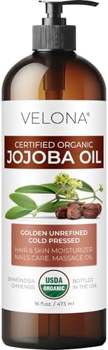 velona Jojoba Oil USDA Certified Organic - 16 fl oz (With Pump) | 100% Pure and Natural | Golden, Unrefined, Cold Pressed, Hexane Free