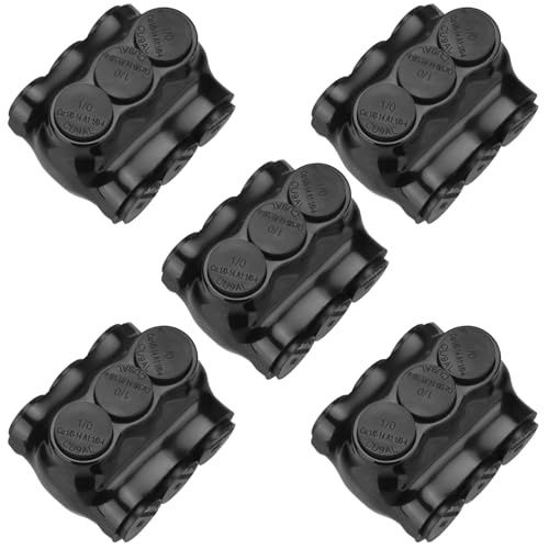 5 Pack Black Multi Cable Connector Insulated Multi Tap Connector 3 Wire Port Splice Dual Sided Entry Prefilled with Oxide Inhibitor (1/0-14awg)