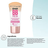 Maybelline Dream Fresh Skin Hydrating BB cream, 8-in-1 Skin Perfecting Beauty Balm with Broad Spectrum SPF 30, Sheer Tint Coverage, Oil-Free, Medium/Deep, 1 Fl Oz