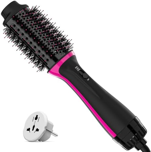 Plus 2.0 Dual Voltage Hair Dryer Brush with European Plug, Blow Dryer Brush for European Travel 125V - 240V One Step Hair Dryer and Styler Volumizer with Negative Ion Anti-frizz Styling Brush