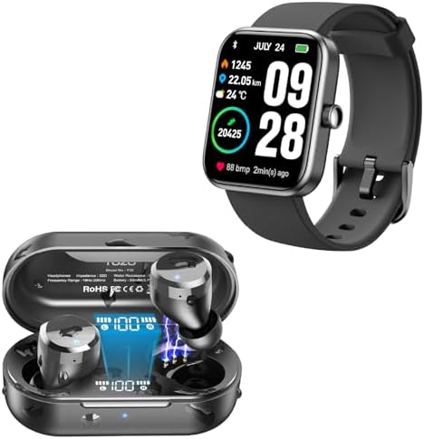 TOZO Tonal Dots (T12) Wireless Earbuds Black S2 44mm Smart Watch Black